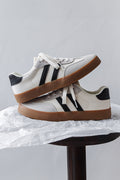 Sneakers Donna Bianche a Righe con Lacci Piatte