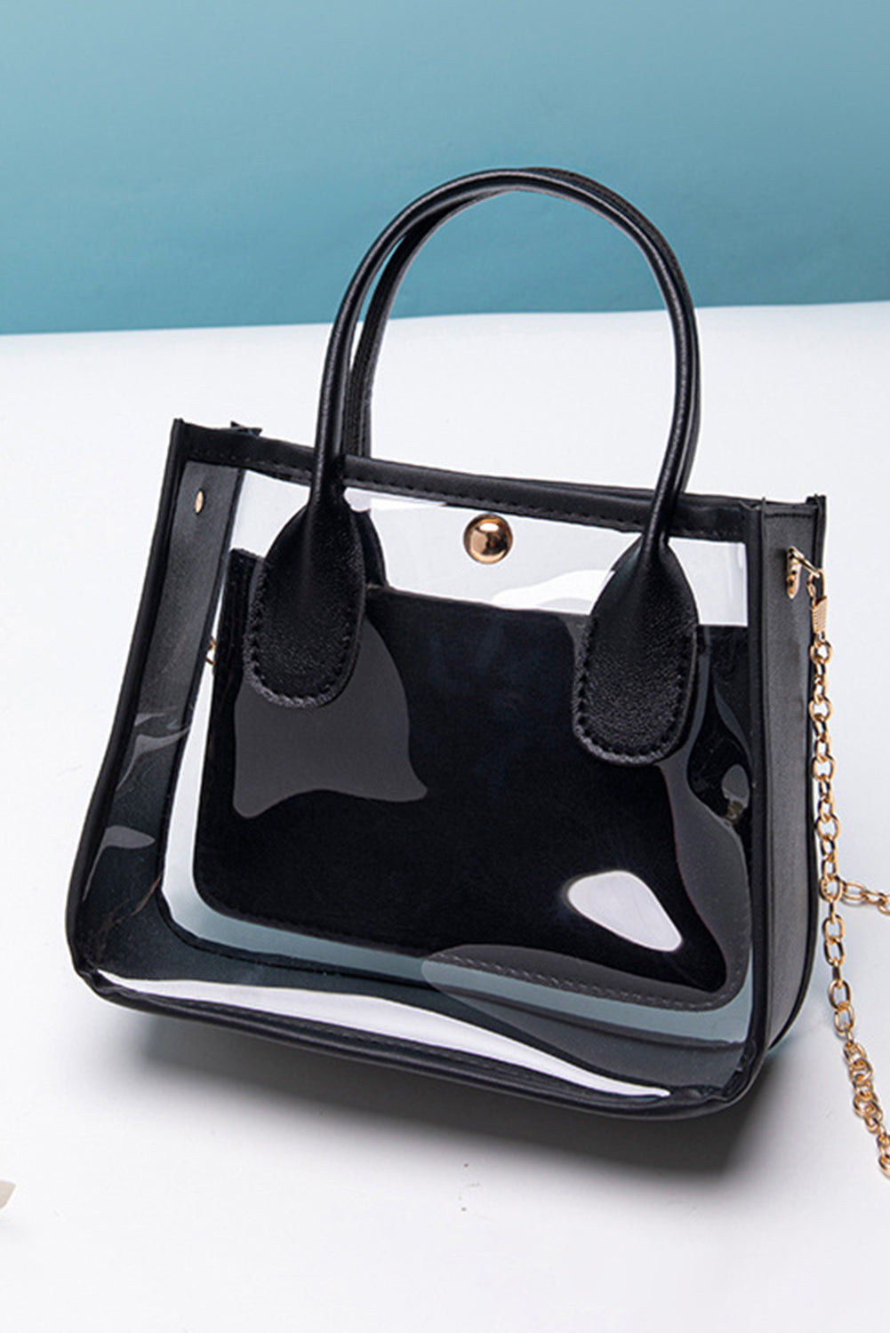 Borsa a Spalla Donna Nera Trasparente in PVC con Catena