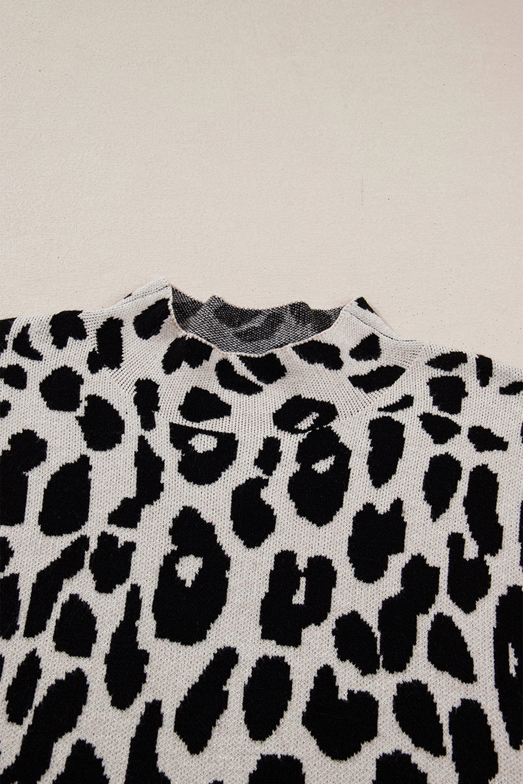 Maglione Donna Nero Plus Size Leopardato Collo Alto Manica Corta
