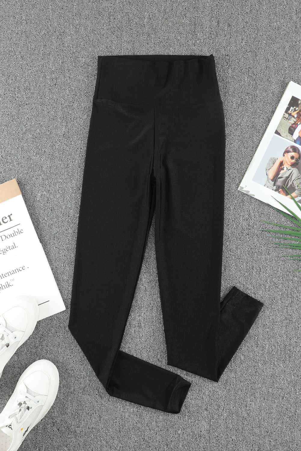 Leggings Donna Neri a Vita Alta con Fascia Modellante