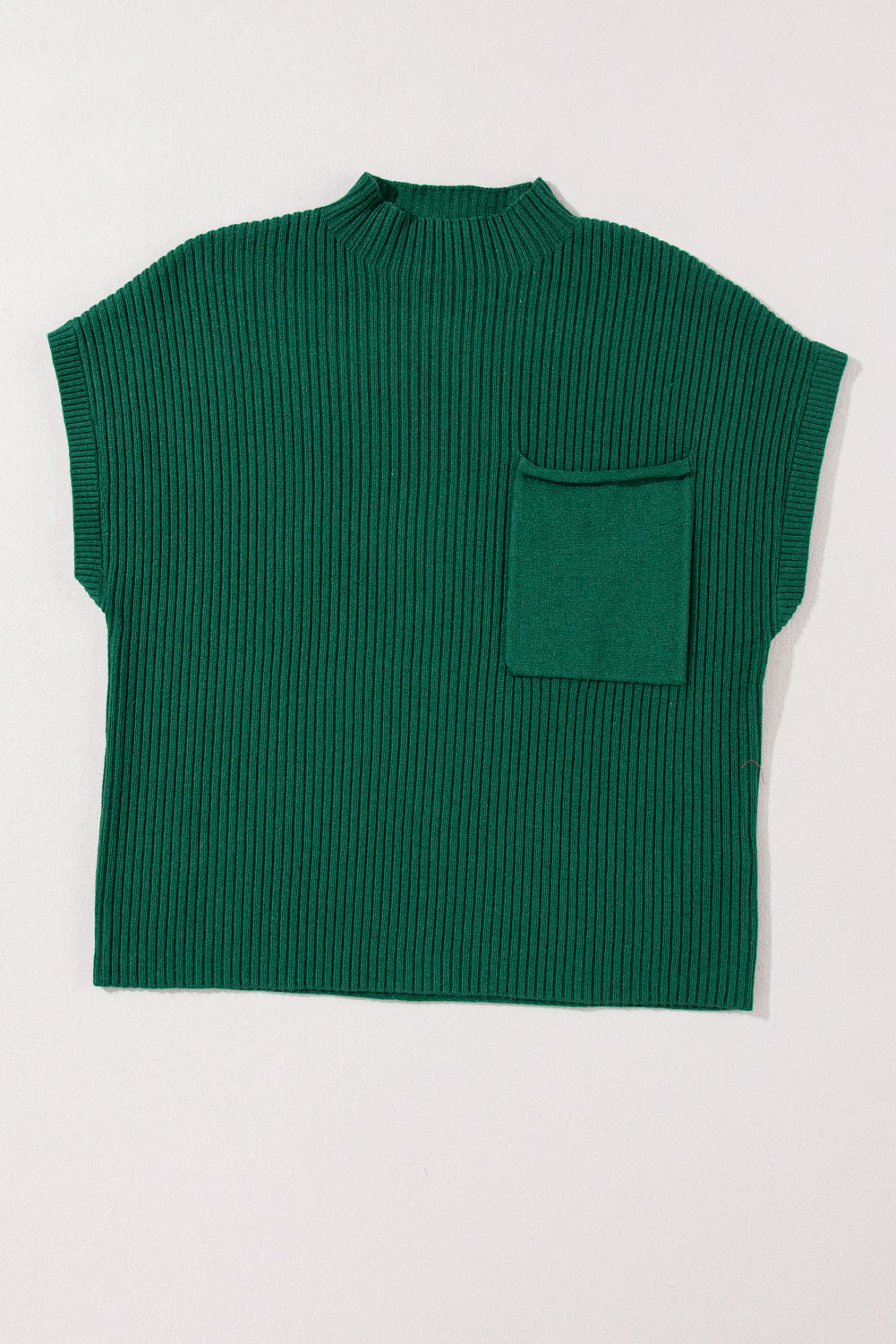Maglione Donna Verde a Costine con Tasche a Toppa e Maniche Corte