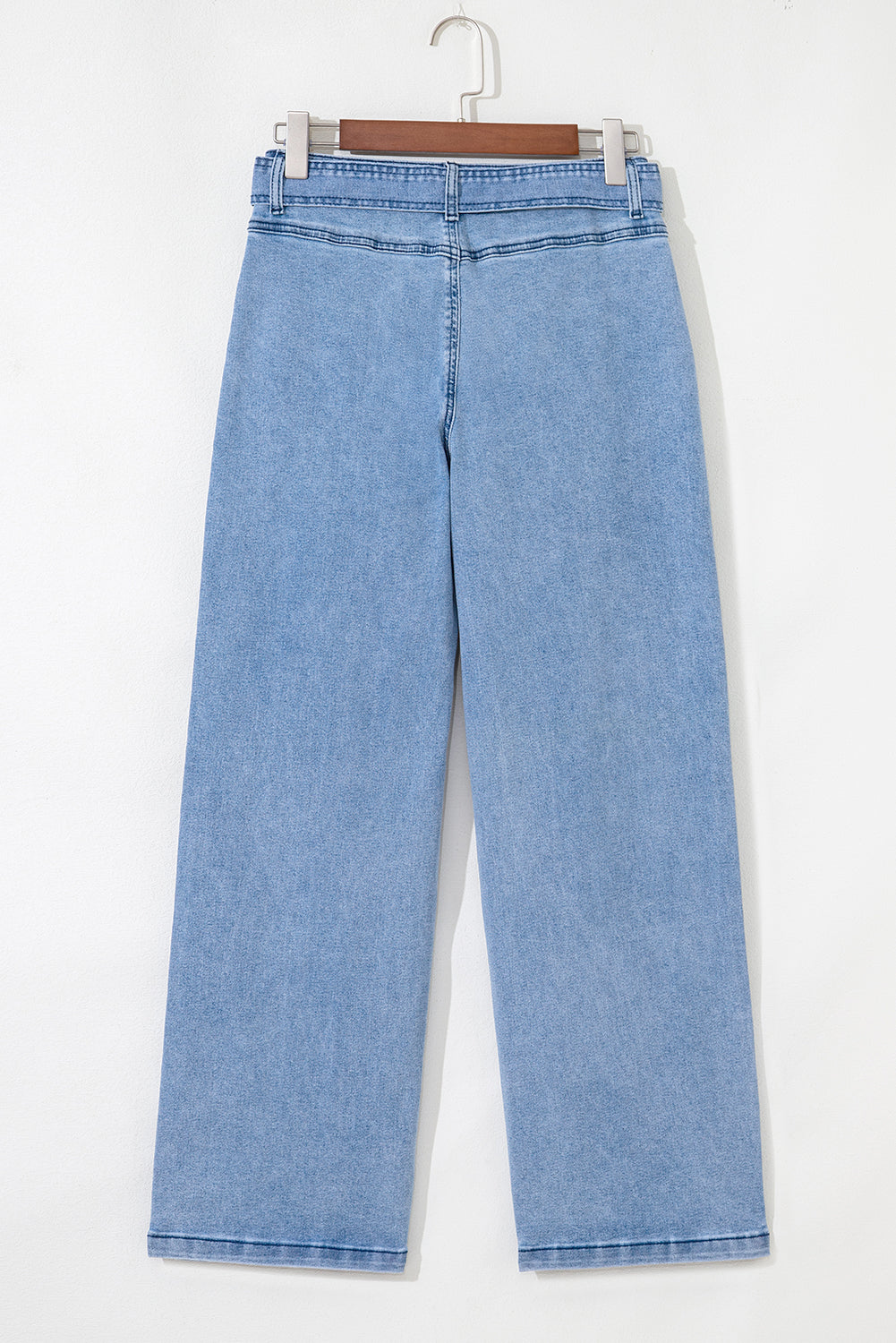 Jeans Donna Blu Vintage Lavato a Gamba Larga con Cintura Annodata
