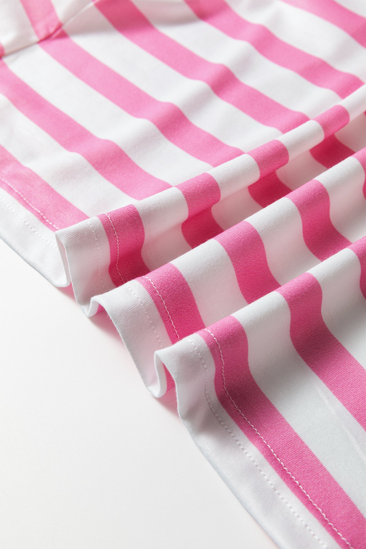 T-Shirt Donna Rosa a Righe Scollo a V con Tasca