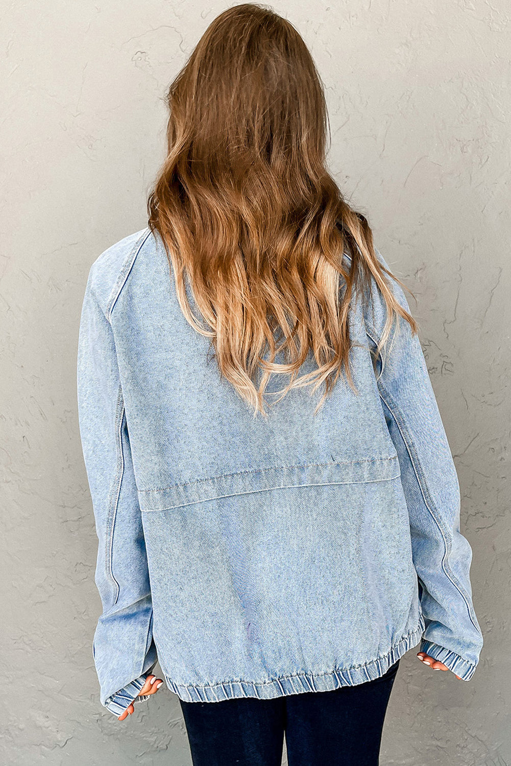 Giacca di Jeans Donna Azzurra con Colletto, Zip e Orlo Elastico