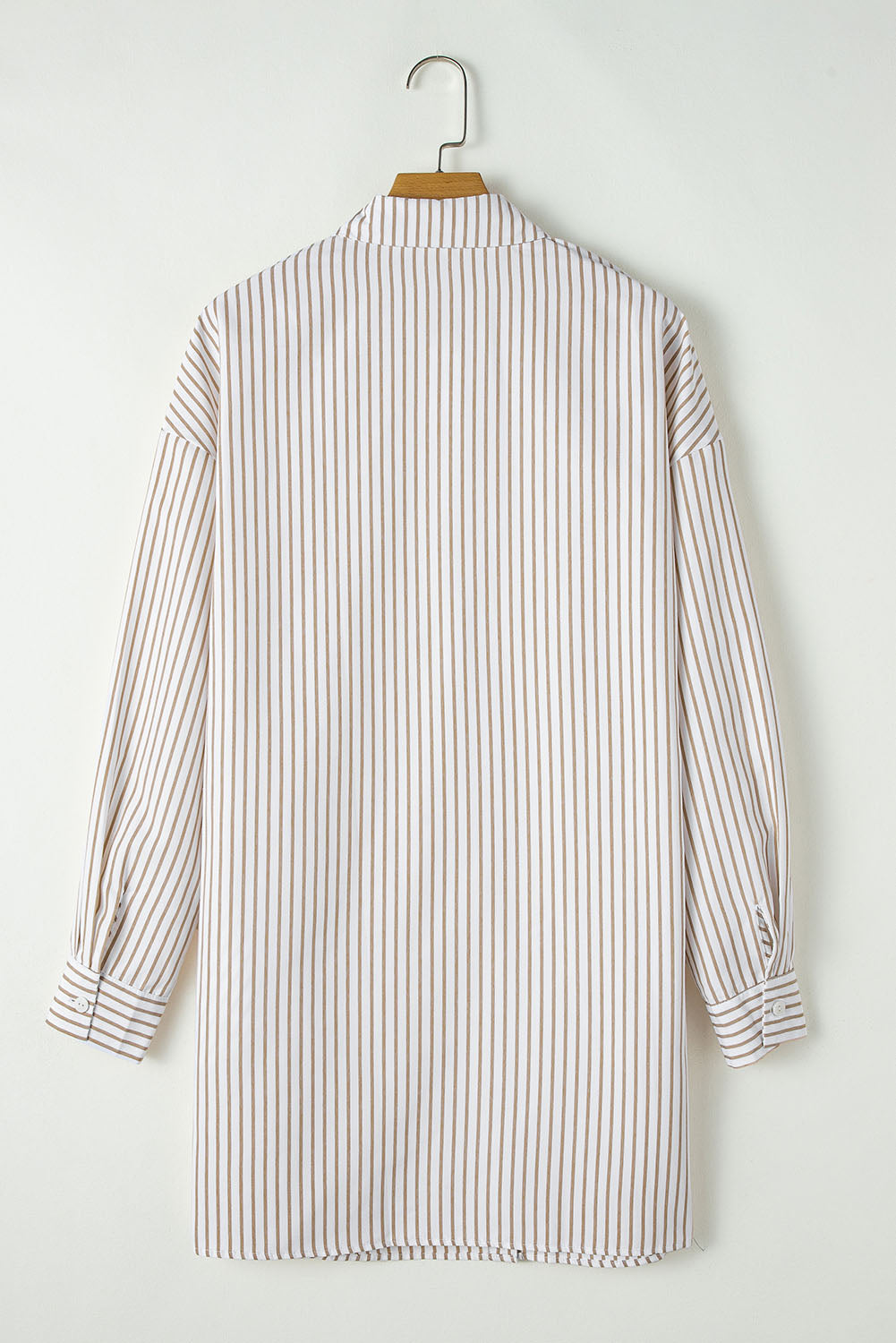 Mini Shirt Dress Donna Kaki a Righe con Bottoni e Maniche Lunghe