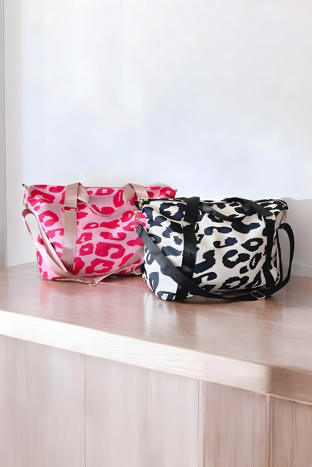 Borsa Tote Donna Nera con Stampa Leopardata