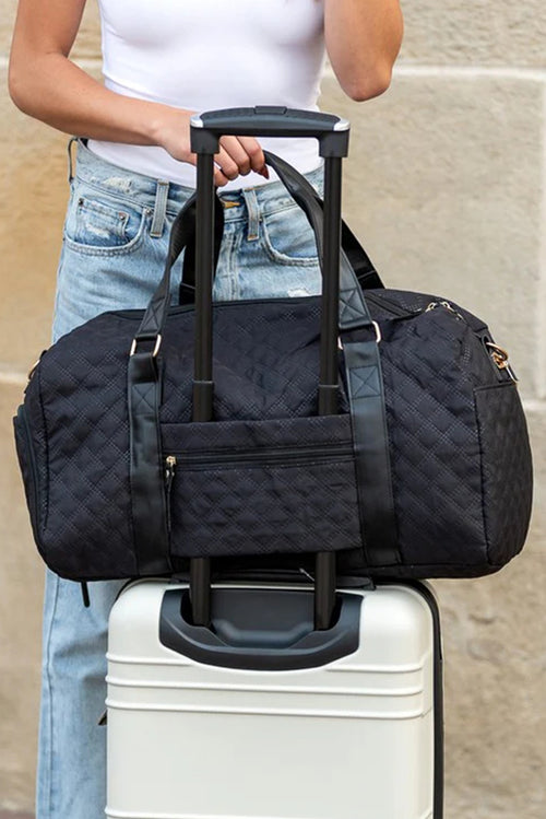 Borsone da Viaggio Donna Nero a Quadri Grande Capacità