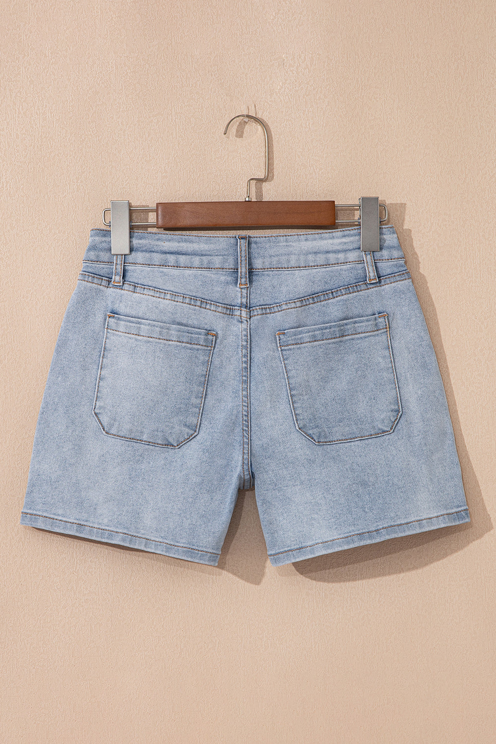 Shorts di Jeans Donna Azzurri a Vita Alta con Lavaggio Chiaro