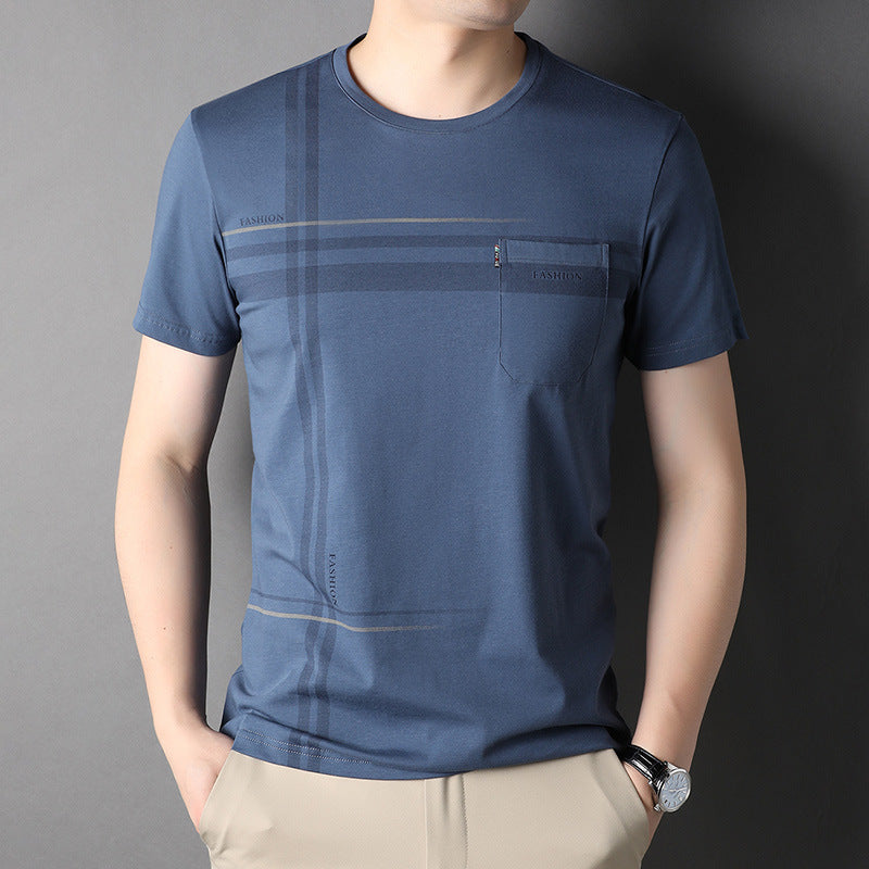 T-Shirt Uomo a Righe in Cotone con Tasca