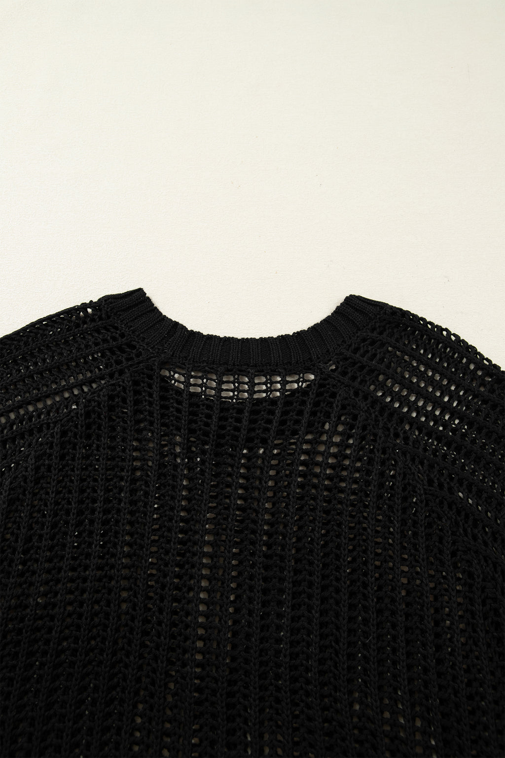Maglione Donna Nero Plus Size a Maglia Aperta con Fiocchi Manica Corta