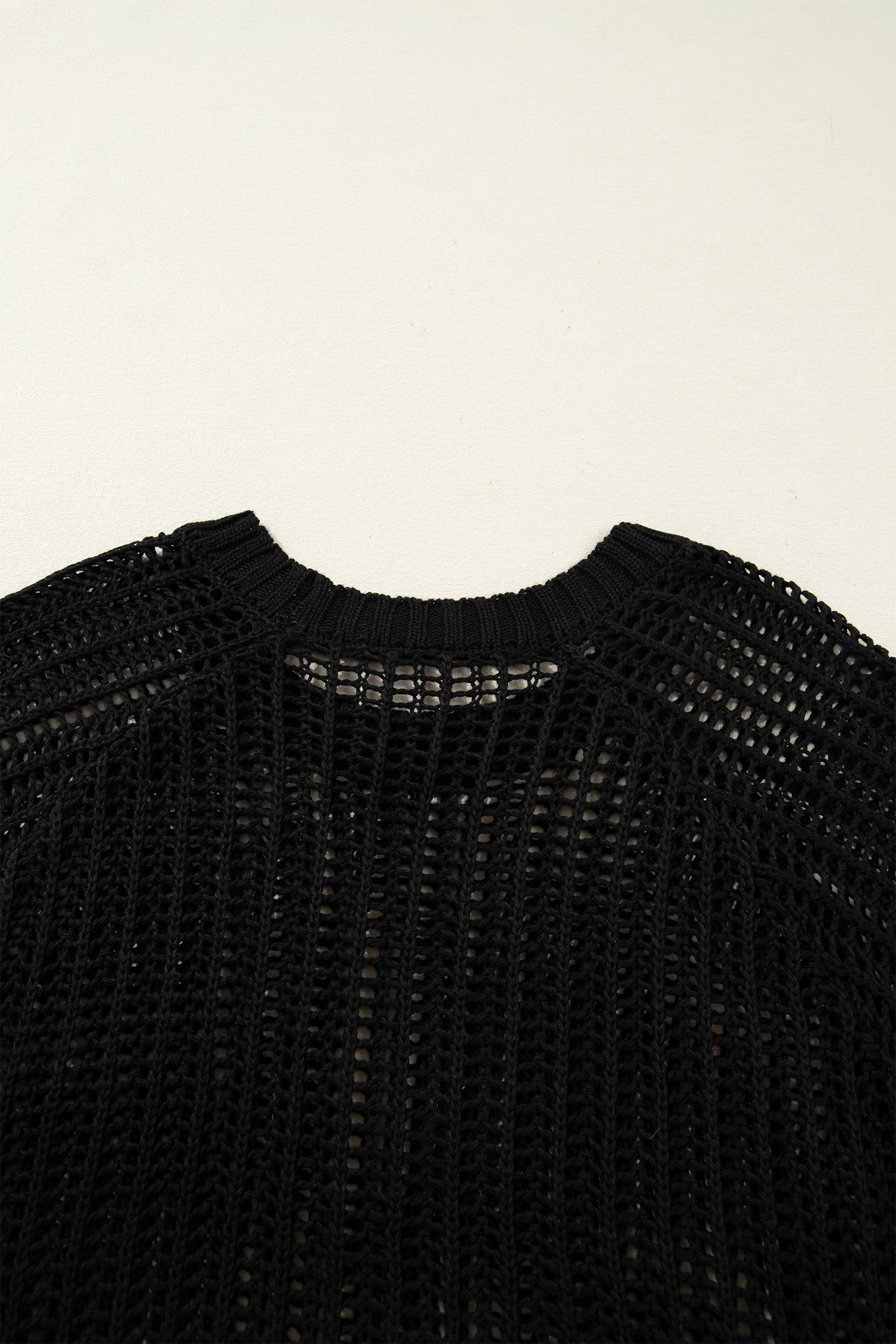 Maglione Donna Nero Plus Size a Maglia Aperta con Fiocchi Manica Corta