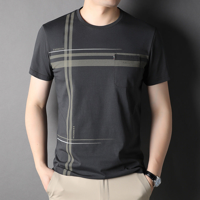 T-Shirt Uomo a Righe in Cotone con Tasca