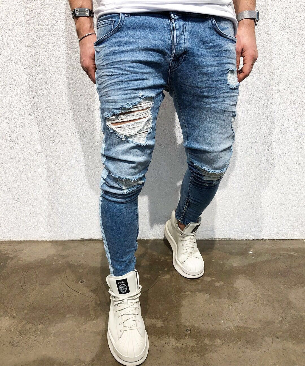 Jeans Uomo Slim Fit Strappati Stile Urbano