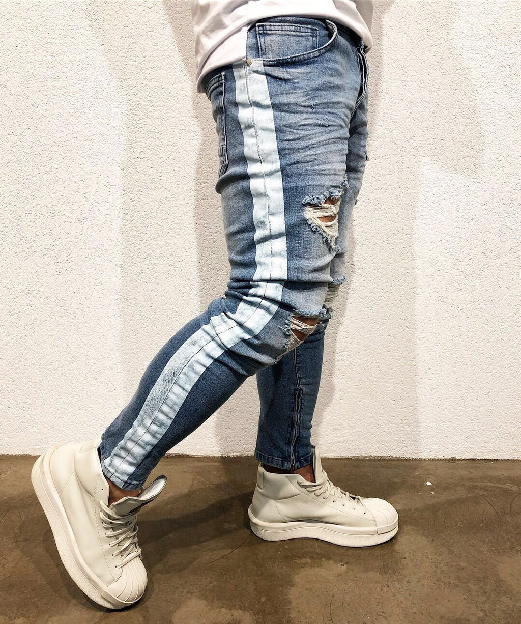 Jeans Uomo Slim Fit Strappati Stile Urbano