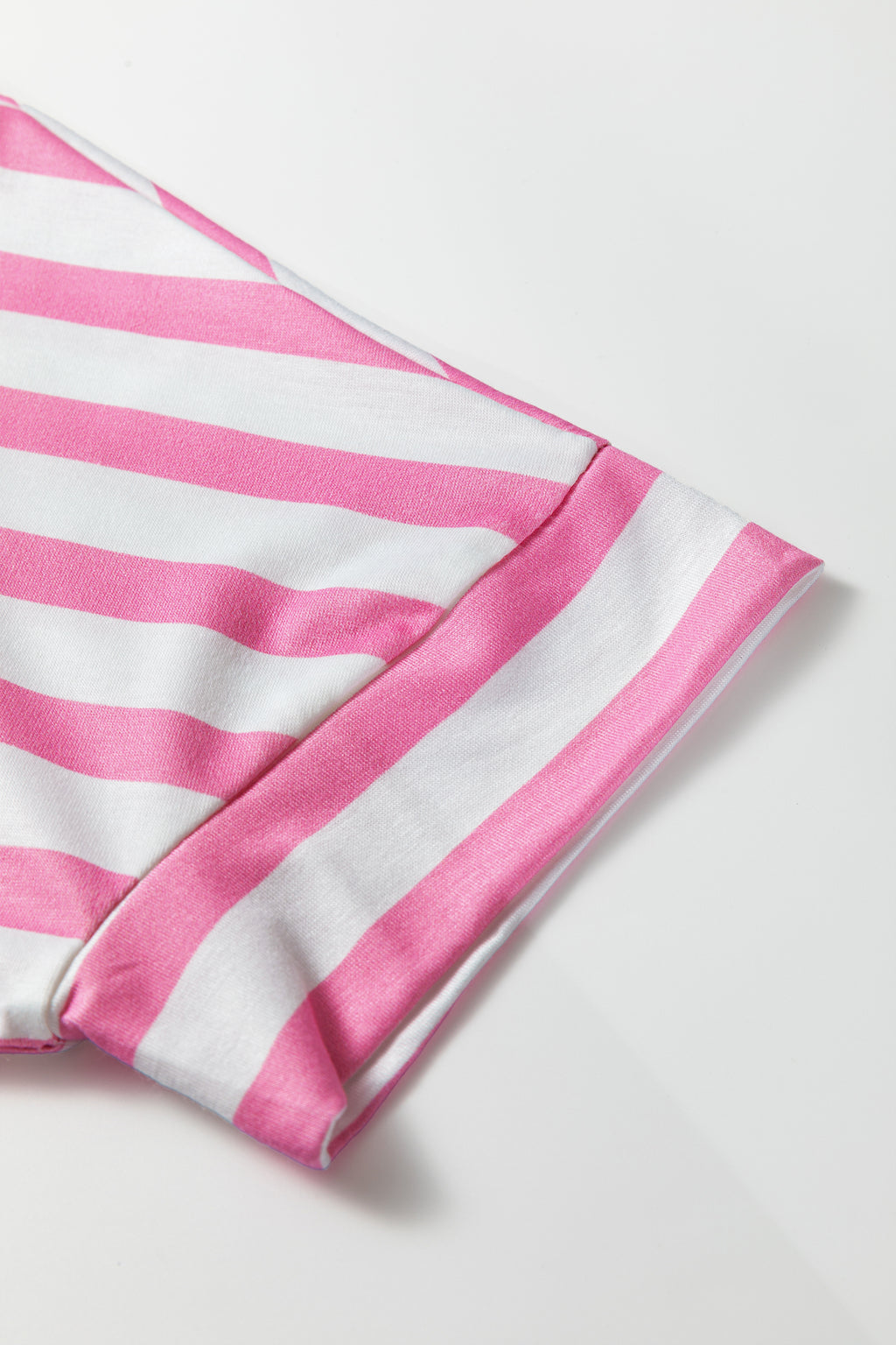 T-Shirt Donna Rosa a Righe Scollo a V con Tasca