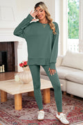 Set 2 Pezzi Donna Verde Tinta Unita: Felpa Oversize con Spacco e Leggings a Costine
