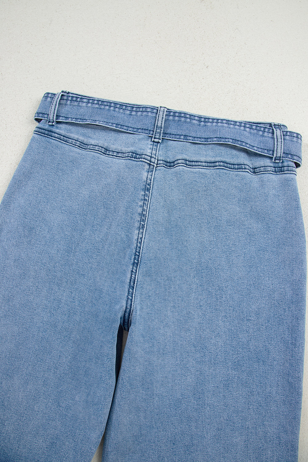 Jeans Donna Blu Vintage Lavato a Gamba Larga con Cintura Annodata