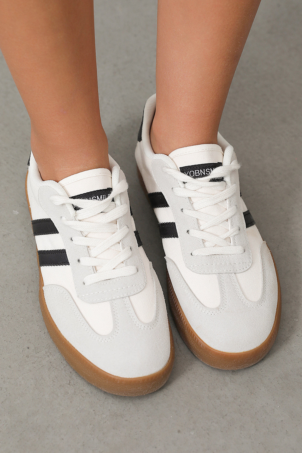 Sneakers Donna Bianche a Righe con Lacci Piatte