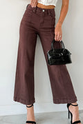 Jeans Donna Rosso a Gamba Larga Cropped con Cucitura Centrale