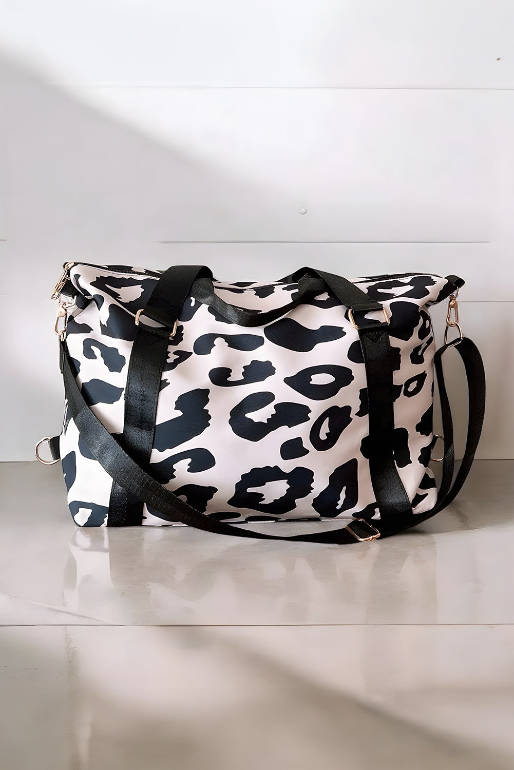 Borsa Tote Donna Nera con Stampa Leopardata