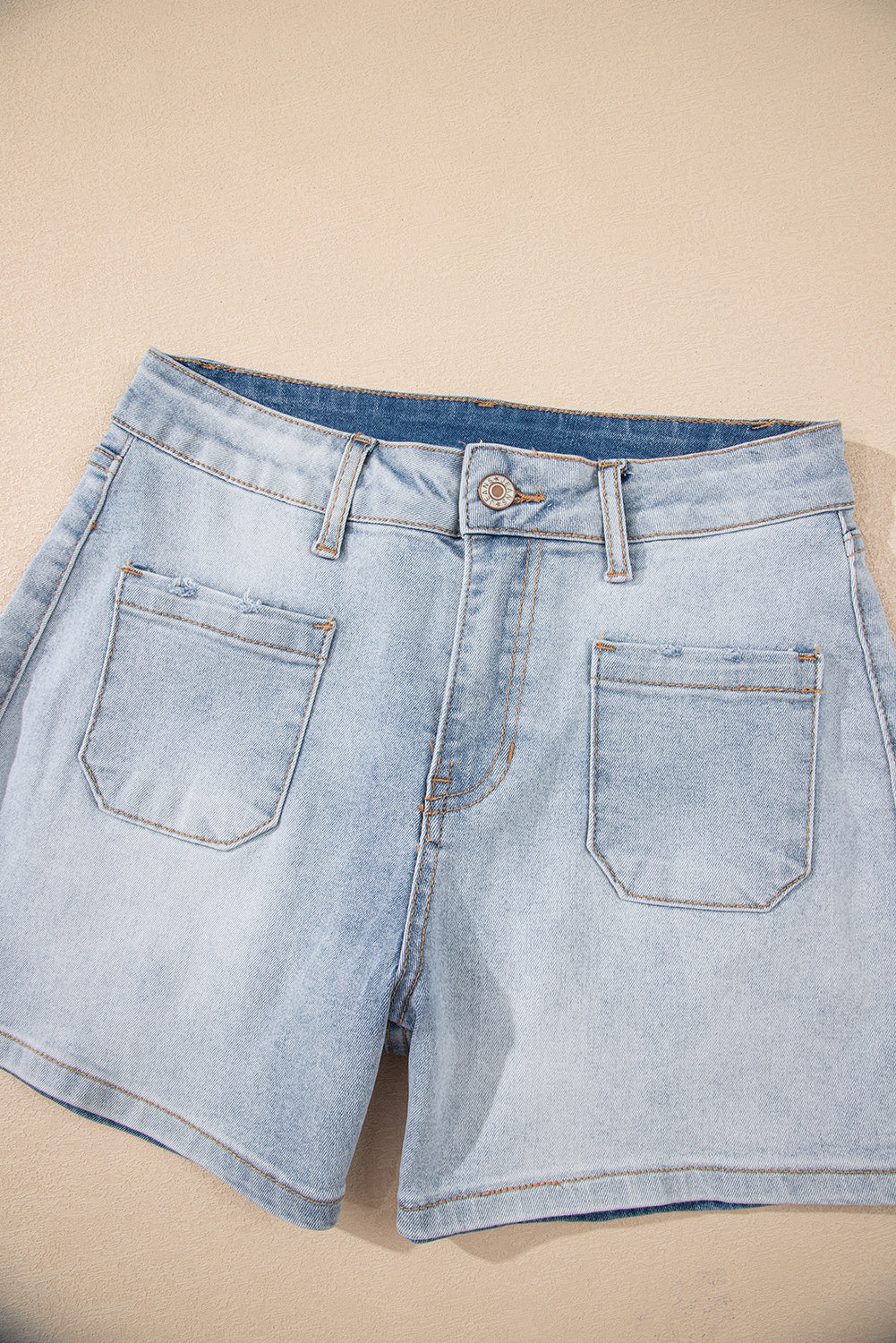 Shorts di Jeans Donna Azzurri a Vita Alta con Lavaggio Chiaro