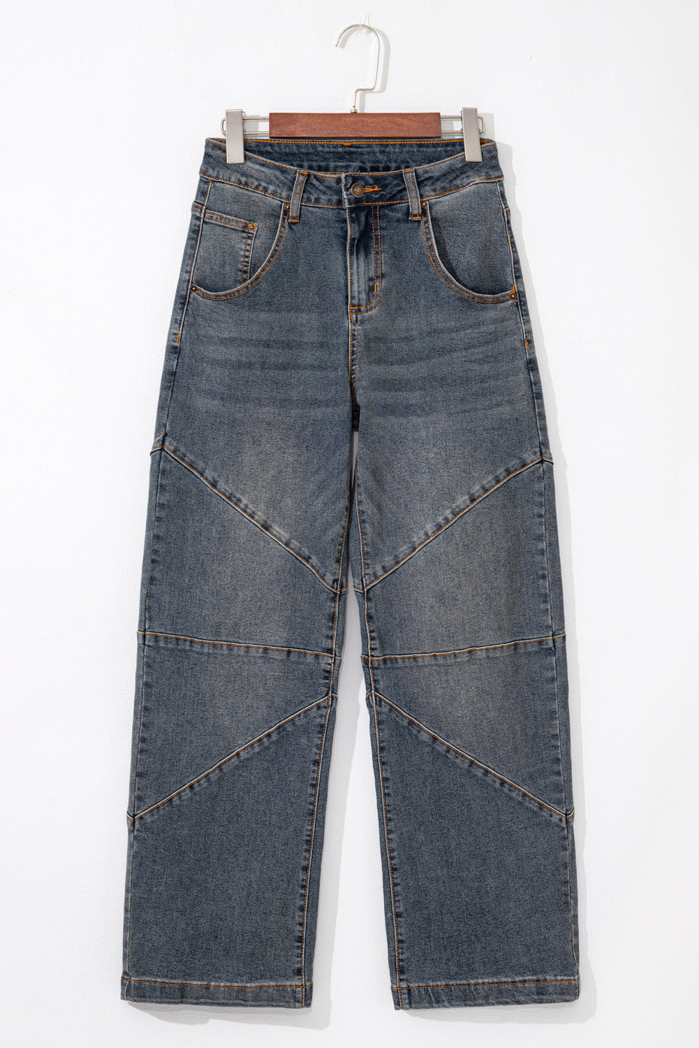Jeans Donna Blu a Gamba Dritta con Vita Alta e Dettaglio Incrociato