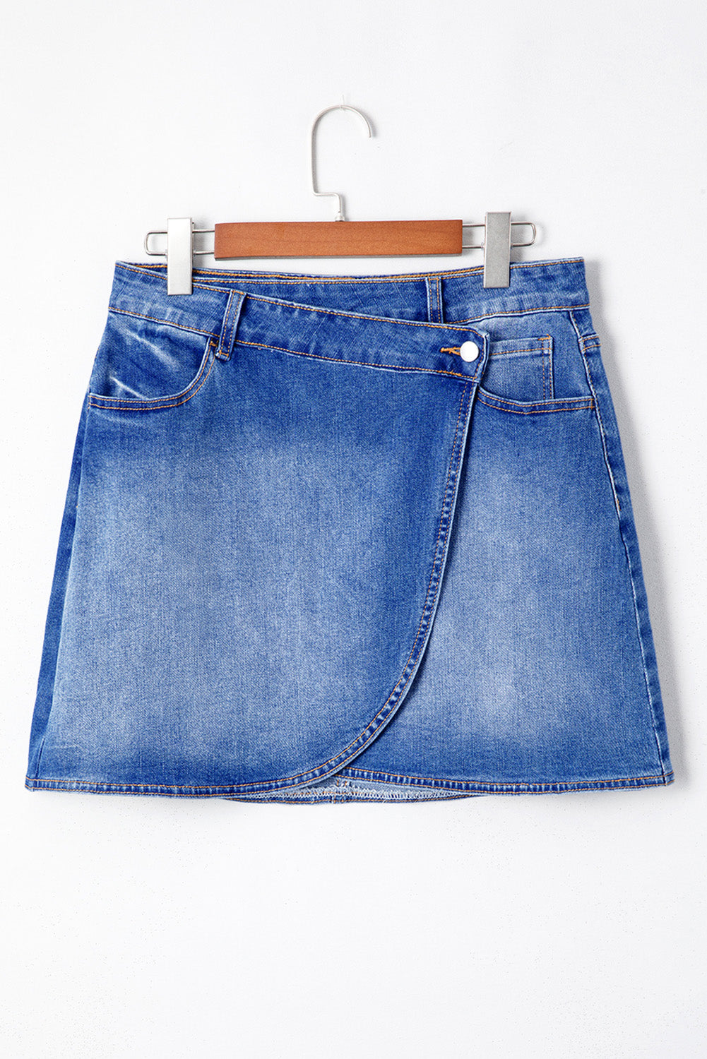 Mini Gonna Donna Denim Blu con Vita Incrociata Avvolgente