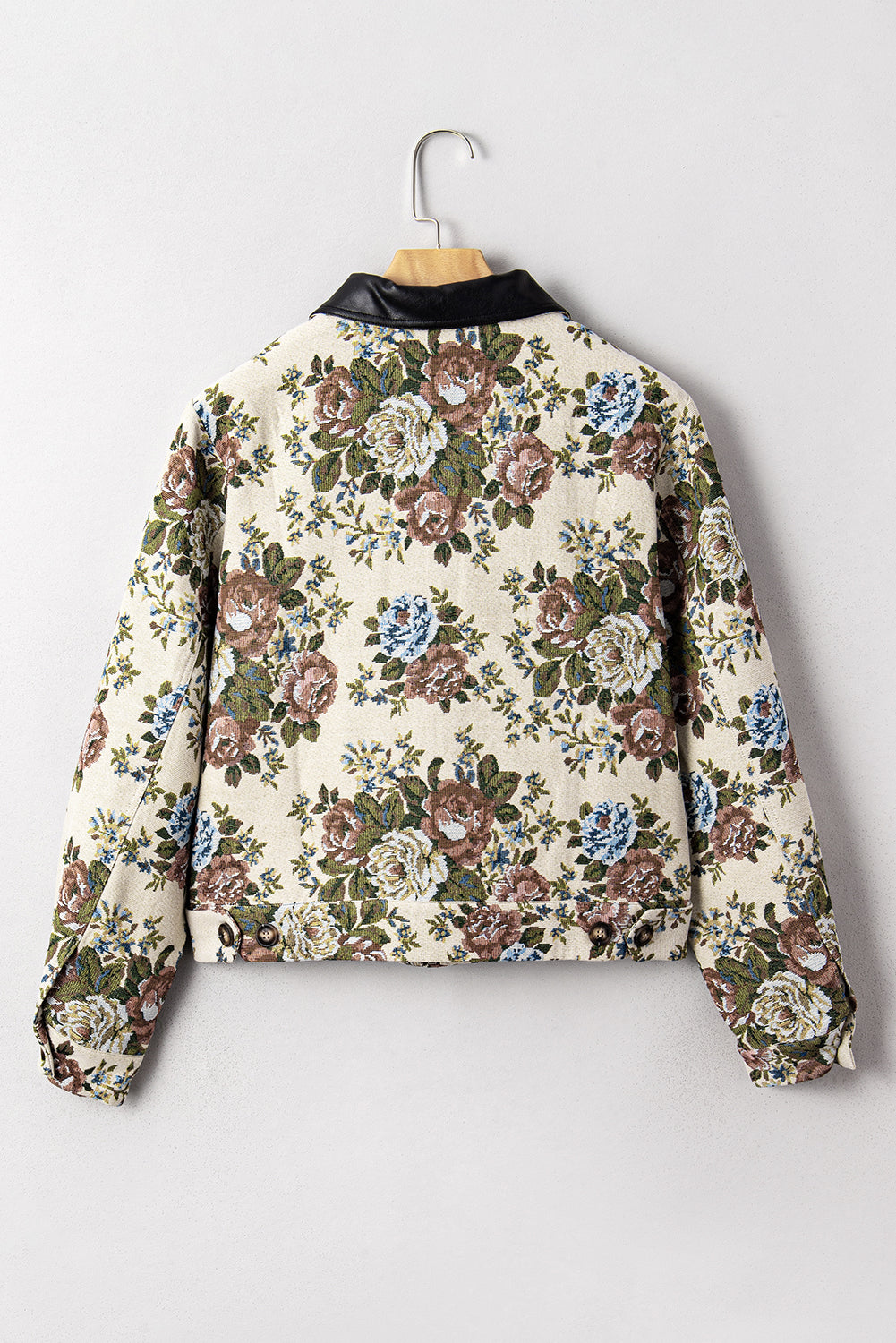 Giacca Donna Kaki con Stampa Floreale, Zip e Colletto a Contrasto