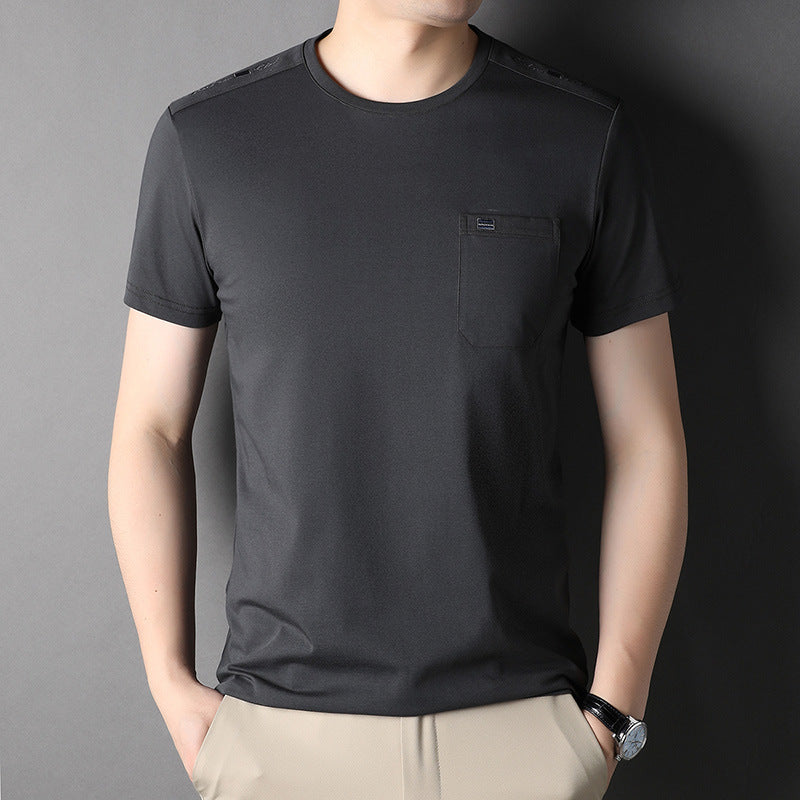 T-Shirt Uomo a Righe in Cotone con Tasca