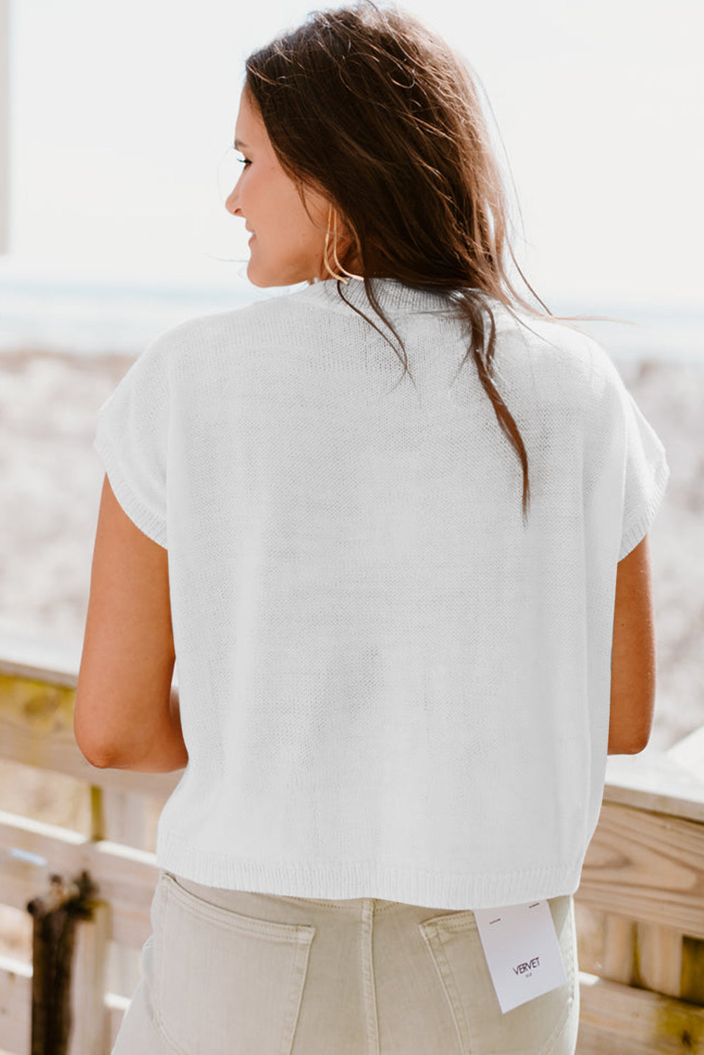 T-Shirt Donna con Patch Floreale a Maglia Girocollo Bianca