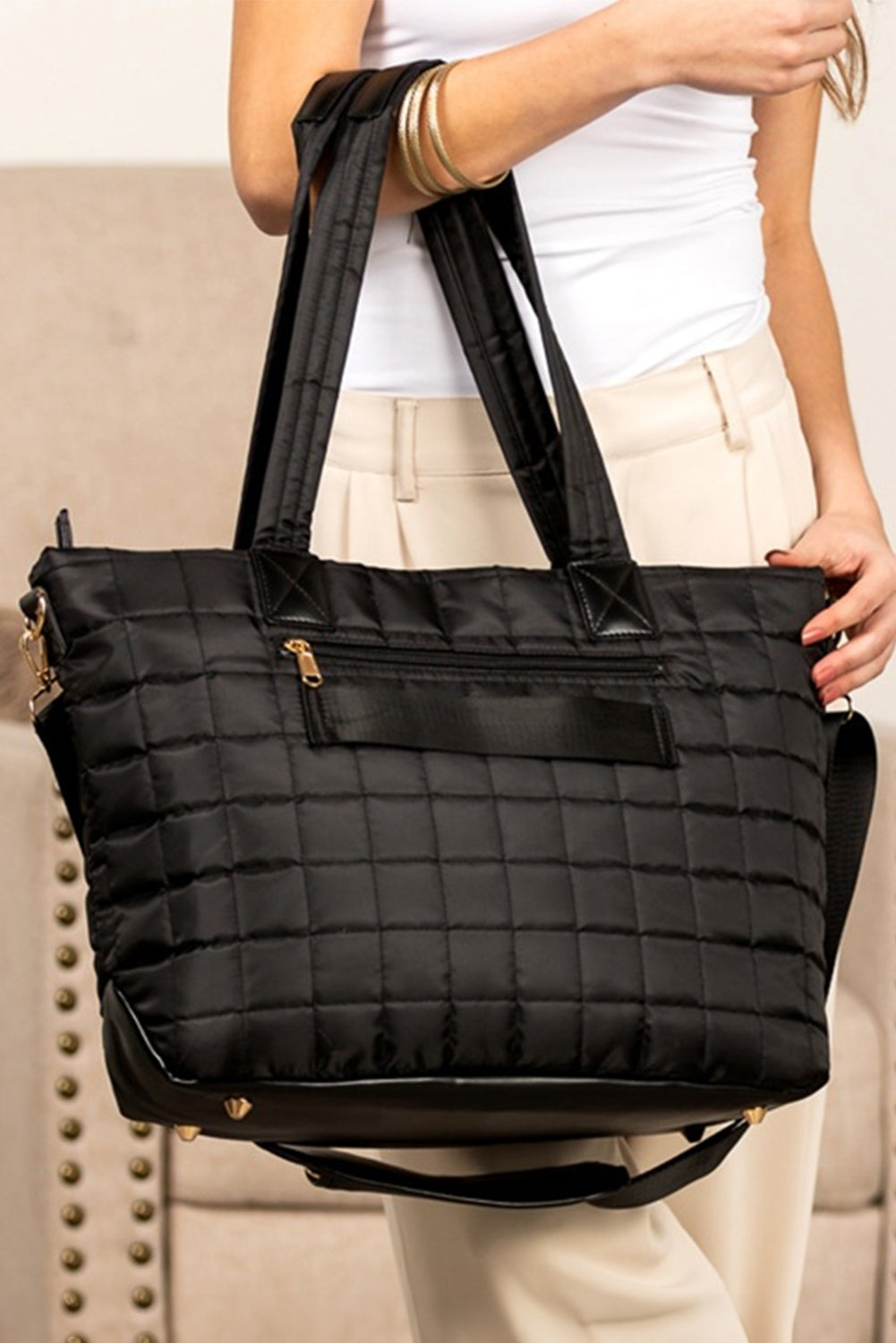 Set 2 Pezzi Borsa Tote e Pochette Nera Trapuntata Patchwork