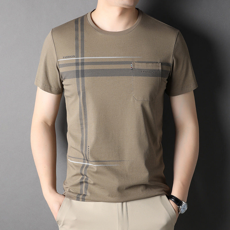 T-Shirt Uomo a Righe in Cotone con Tasca
