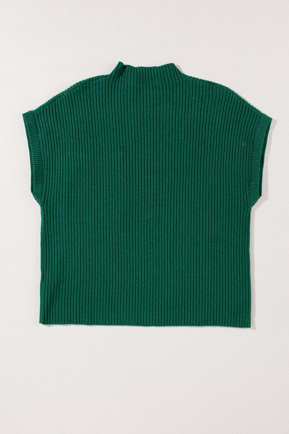 Maglione Donna Verde a Costine con Tasche a Toppa e Maniche Corte