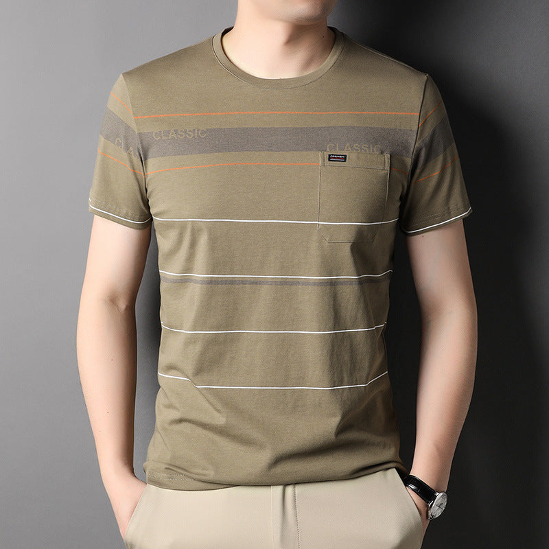 T-Shirt Uomo a Righe in Cotone con Tasca